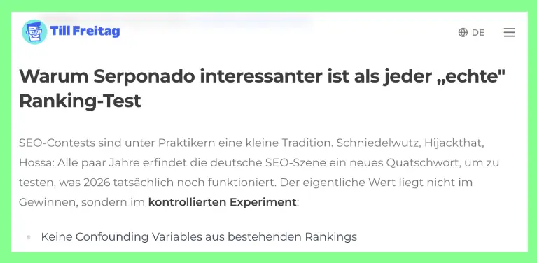 Serponado besser als Ranking-Test